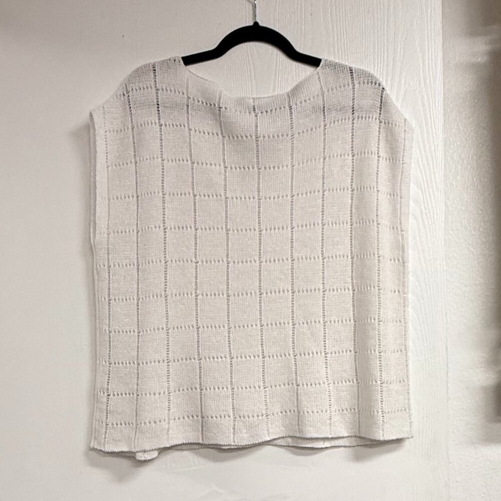 Eileen Fisher Womens White Plaid Knit Sleeveless Linen Top Size S/M